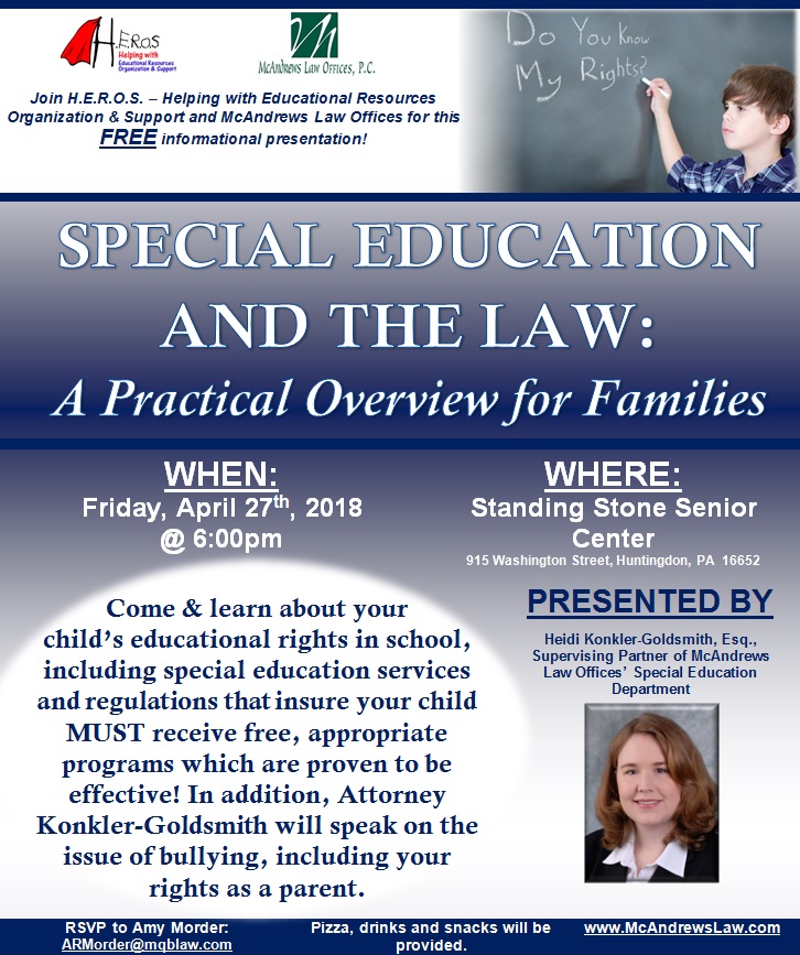 April 27th, 2018 SPECIAL EDUCATION AND THE LAW A Practical Overview
