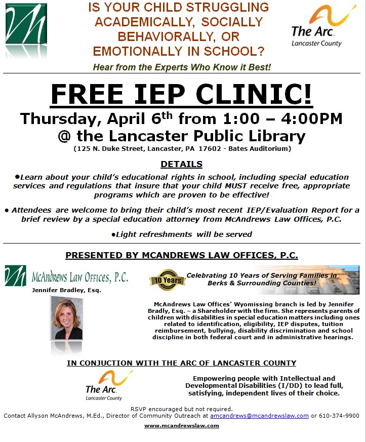 April 6th IEP Clinic - Lancaster