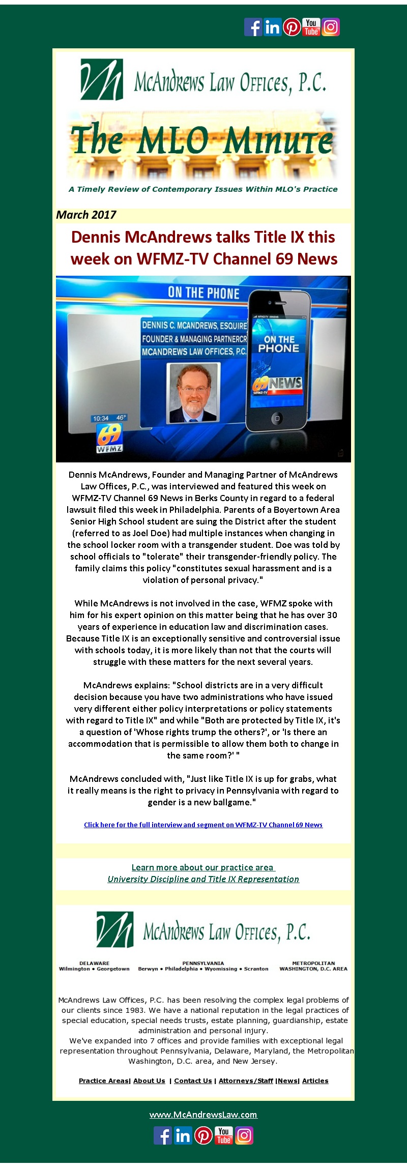 The MLO Minute Dennis McAndrews talks Title IX on WFMZ-TV 69News
