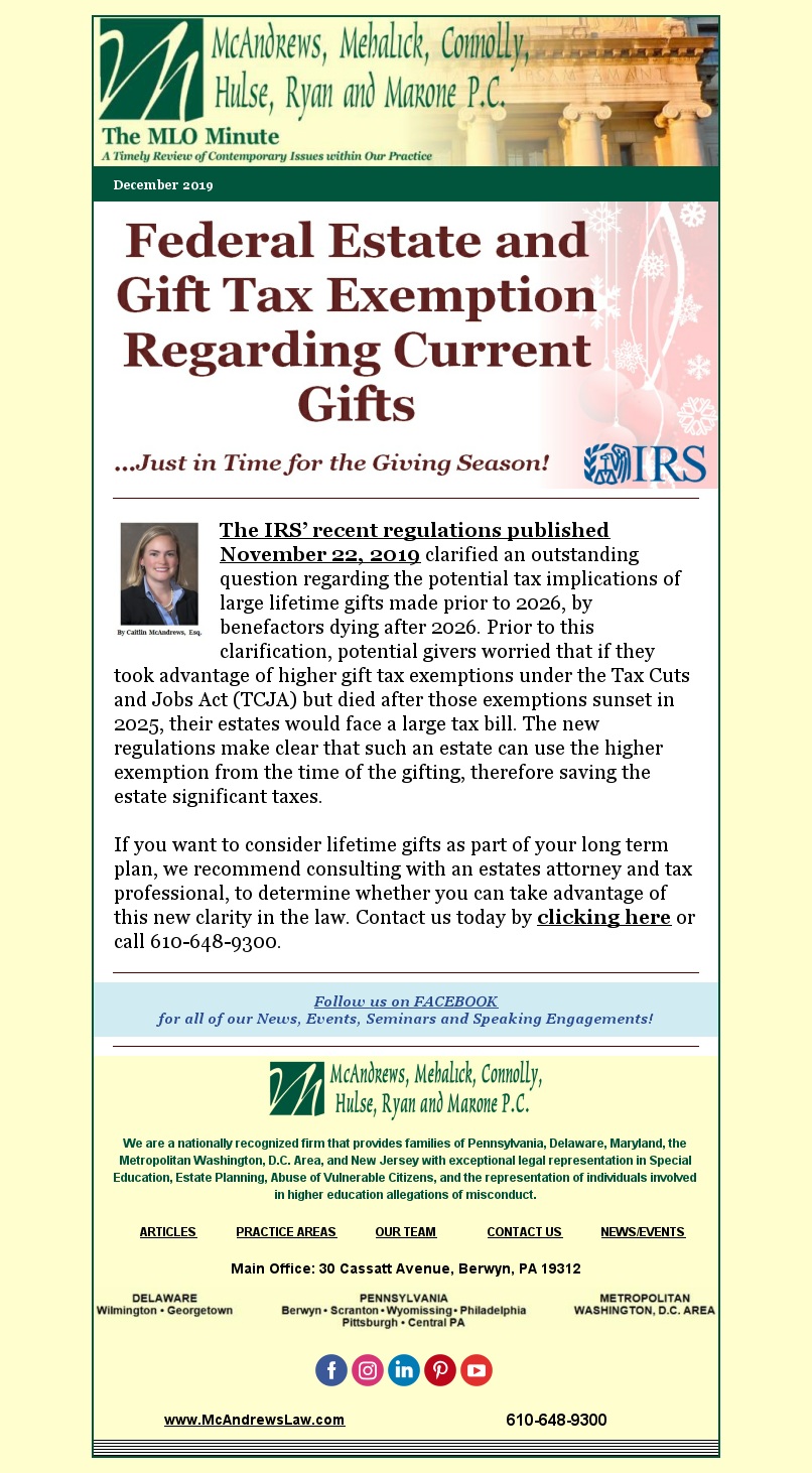 Federal Estate and Gift Tax Exemption Regarding Current Gifts